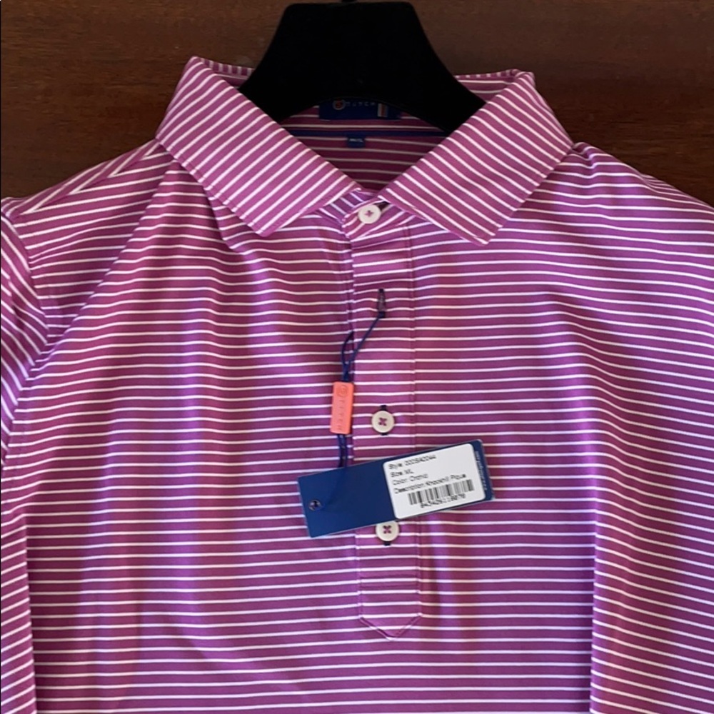 Stitch M/L purple and white striped Golf Polo